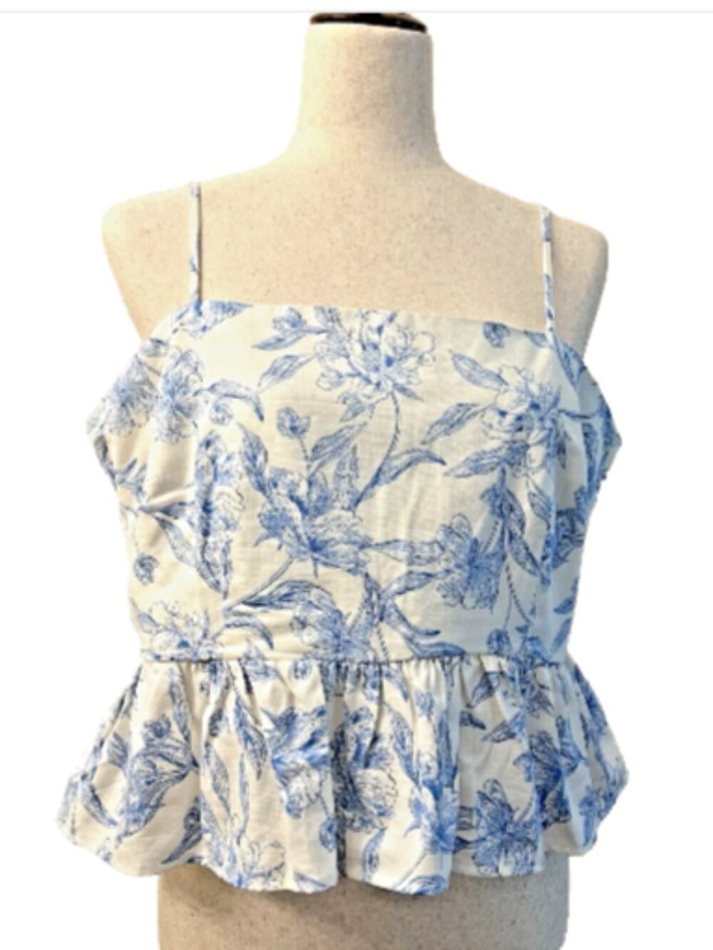 A New Day Blue & White Floral Smocked Ruffle Peplum Cami Top – Size L